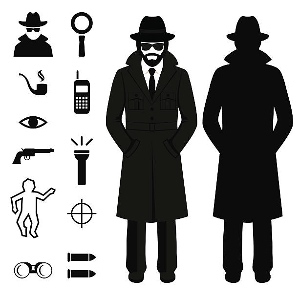 szpieg ikona kreskówka detektyw człowiek - crime flashlight detective symbol stock illustrations