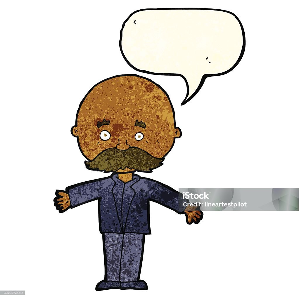 cartoon bald man with open arms with speech bubble 2015 stock vector