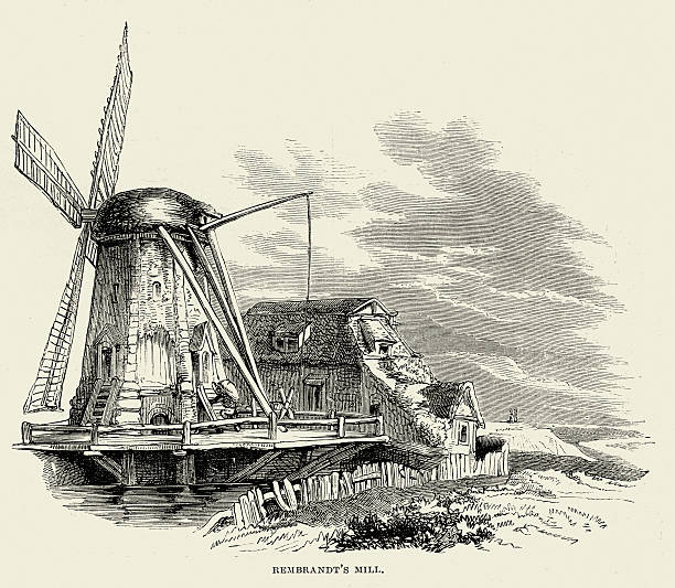 rembrandt-windmühle - rembrandt stock-grafiken, -clipart, -cartoons und -symbole