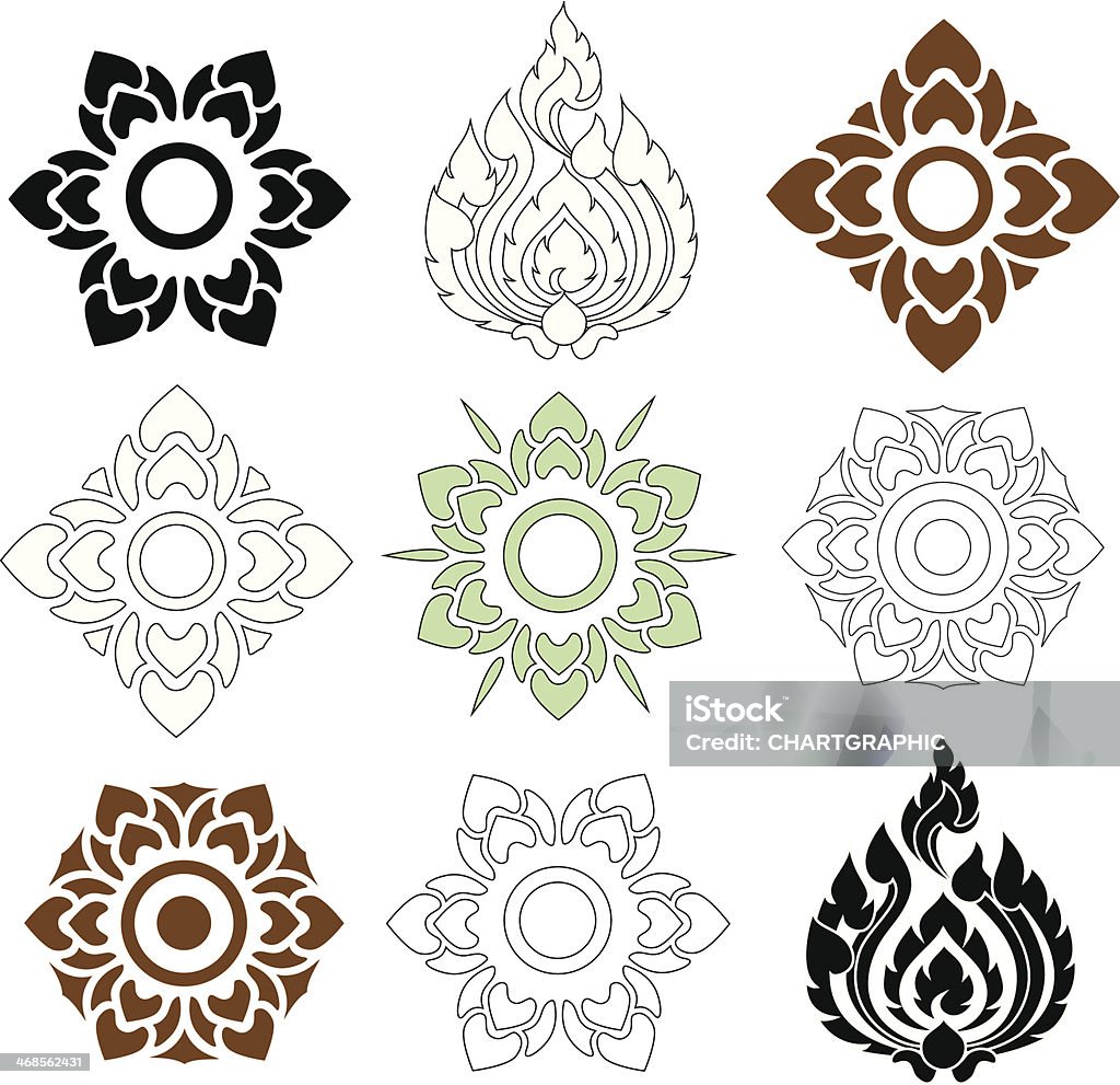 floral and leaves of Thai pattern beautiful floral and leaves of Thai pattern on white background, vector set Thai Culture stock vector