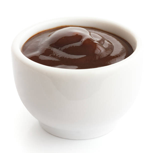 istock English brown sauce in small white dish. 468563502