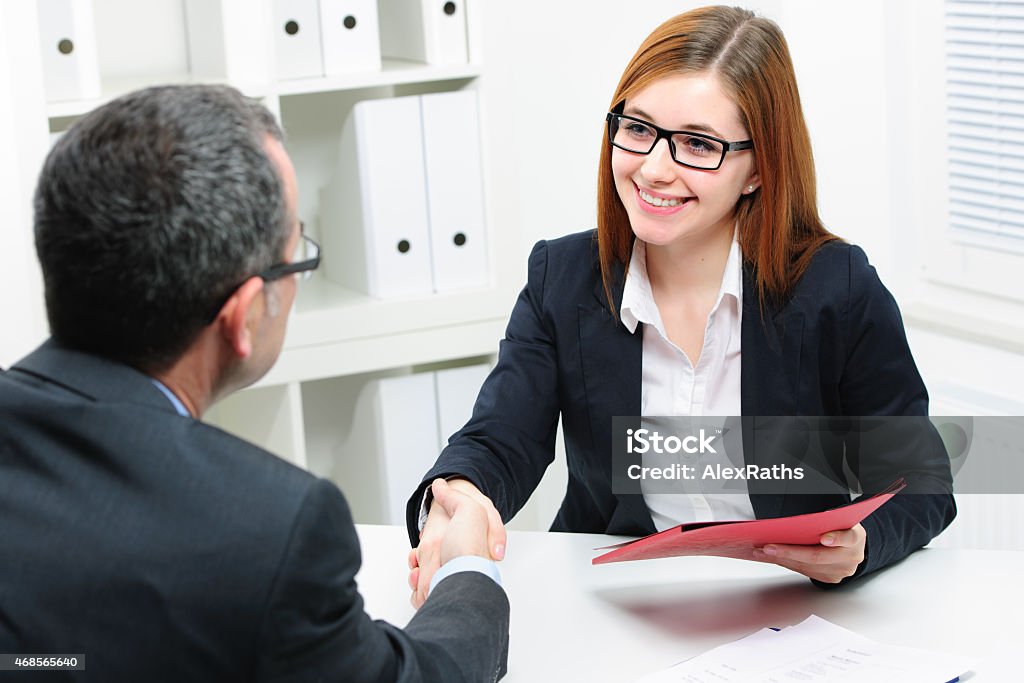 Job applicant having an interview Handshake to seal a deal after a job recruitment meeting Business Stock Photo