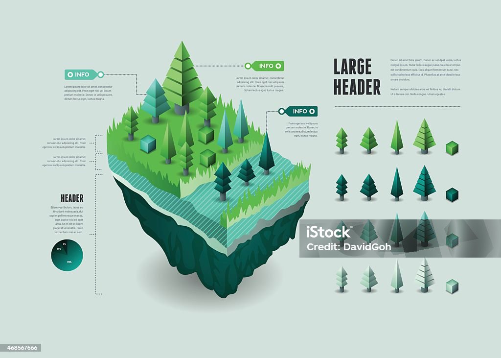 Infographic Elements - Floating Landmass A 3D floating landmass illustration. EPS 10 file, with transparencies, layered & grouped,  Tree stock vector