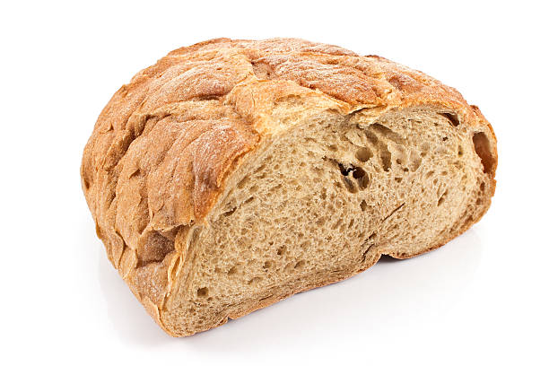 istock Black homemade bread isolated on white 468572717