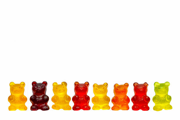 Jelly Bears, selection of gummy bears isolated on white background gummi bears stock pictures, royalty-free photos & images