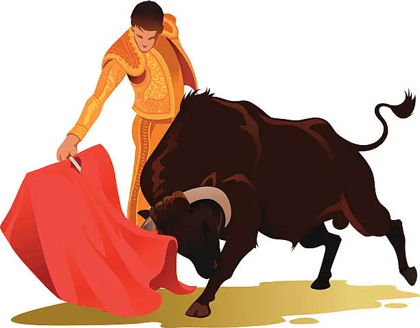 Vector illustration of Bullfighting With Bull and Matador