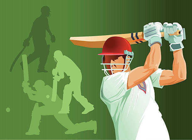 ilustrações, clipart, desenhos animados e ícones de close-up de críquete batsman na batida com silhuetas - sports glove protective glove equipment protection