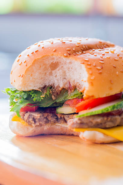 istock Closeup of a cheese burger 468575552