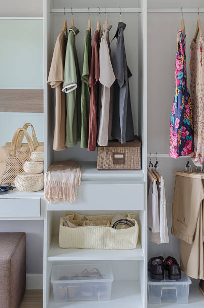 istock white closet with clothes, shirts, and accesories 468577312