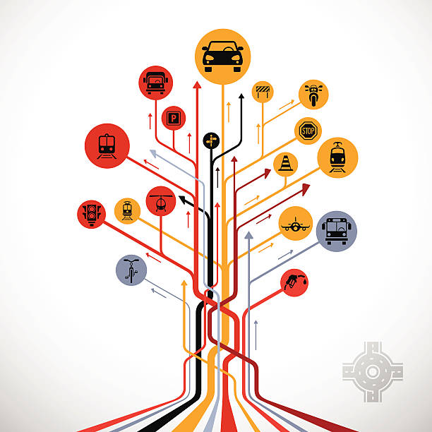 tło ruch tree - road sign turning sign traffic stock illustrations