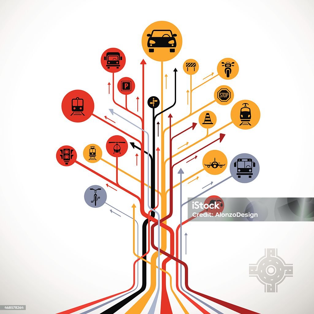 Abstract Traffic Tree High Resolution JPG,CS6 AI and Illustrator EPS 10 included. Each element is named,grouped and layered separately. Very easy to edit. Road Map stock vector