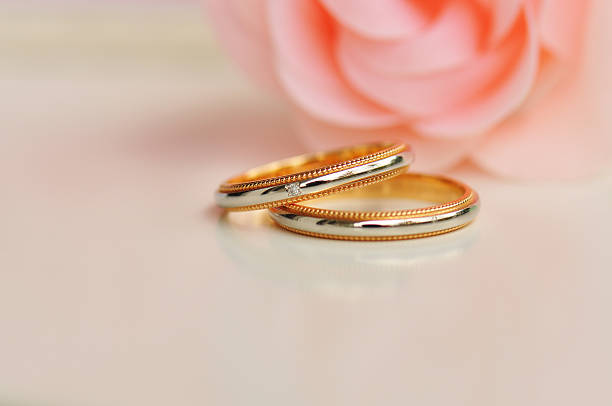 Wedding bands related to romance and wedding stock photo