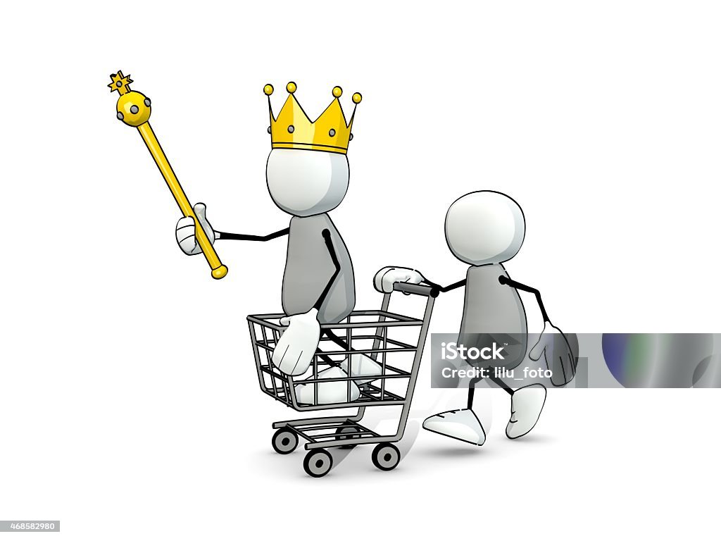 little sketchy men with king crown and shopping cart little sketchy men with king's crown and shopping cart Customer Stock Photo