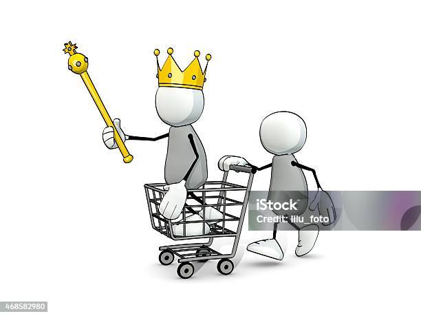 Little Sketchy Men With King Crown And Shopping Cart Stock Photo - Download Image Now