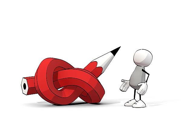 little sketchy man with big red knotted pencil