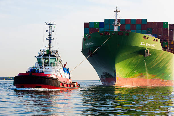 xin xangai rebocado em roterdã. - containerisation - fotografias e filmes do acervo