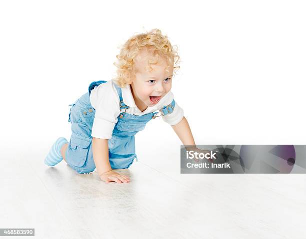 Little Child Boy Crawling Baby Kid Over White Background Stock Photo - Download Image Now