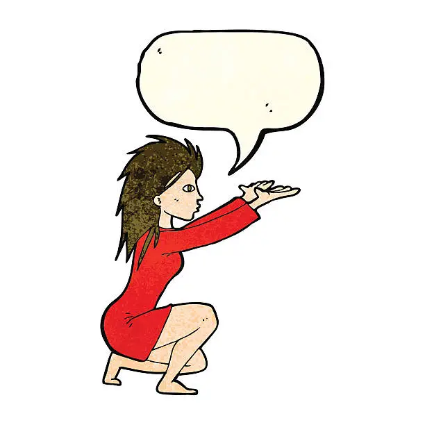 Vector illustration of cartoon womn casting spel with speech bubble