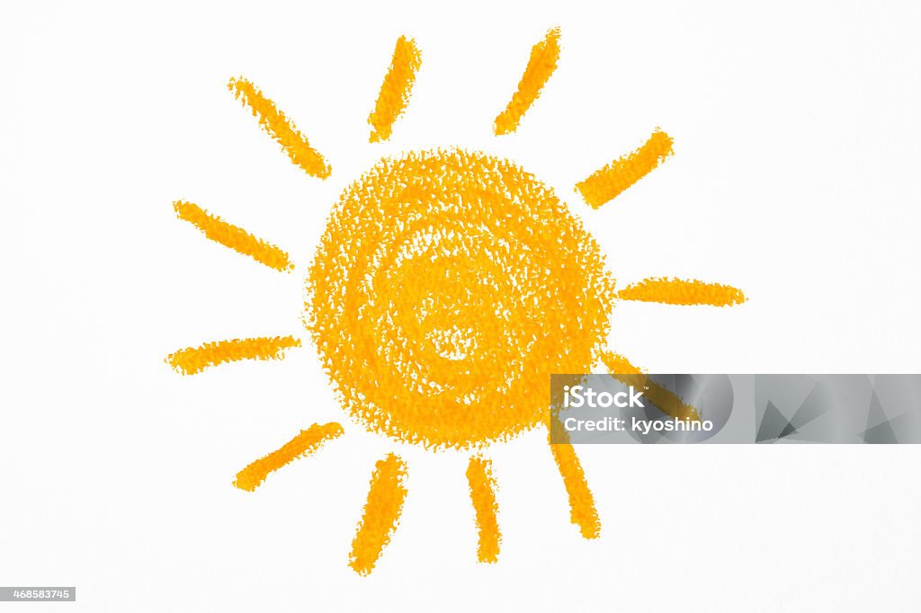 絶縁ショットのクレヨン画は、太陽を白背景 - 太陽のロイヤリティフリーストックフォト