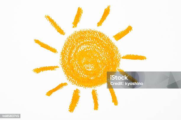 絶縁ショットのクレヨン画は太陽を白背景 - 太陽のストックフォトや画像を多数ご用意 - 太陽, 太陽の光, 子供の絵