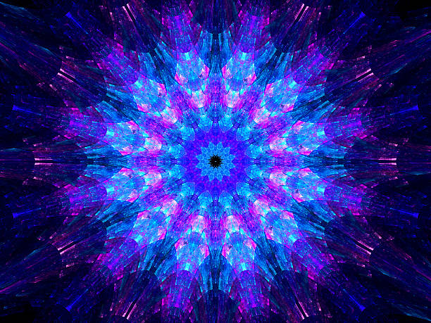 Multicolored glowing fractal kaleidoscope mandala in space, computer generated abstract background