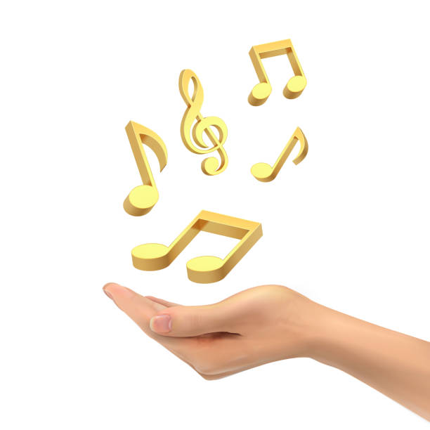 3d hand holding music notes 3d hand holding music notes over white background release notes stock illustrations