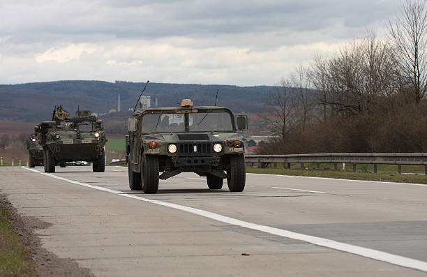 Brno,Czech Republic-March 30,2015:Dragoon Ride - US army convoy stock photo
