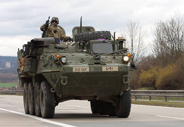 Brno,Czech Republic-March 30,2015:Dragoon Ride - US army convoy stock photo