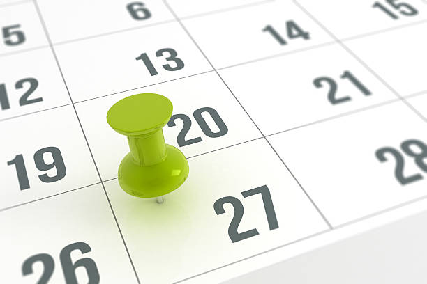 istock Calendar with green Pushpin 468594026