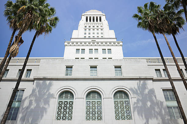 Los Angeles City Hall - located in the Civic Center district of downtown- is a 32 story tower designed by Parkinson, Austin & Martin and completed in 1928. It was designated a Historic-Cultural Monument (1976).  It is the center of city government and houses the mayor's office and the City Council.