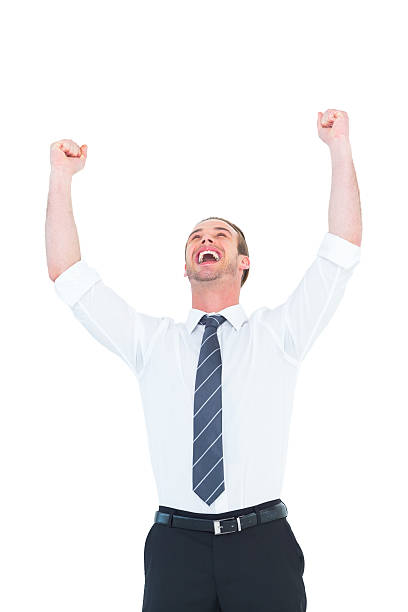 istock Handsome businessman cheering with arms up 468594814