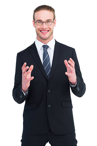 istock Happy businessman gesturing with his hands 468595664