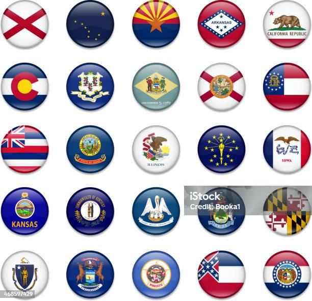 Usa State Button Flag Collectionpart 1 Stock Illustration - Download Image Now - Icon, Flag, USA