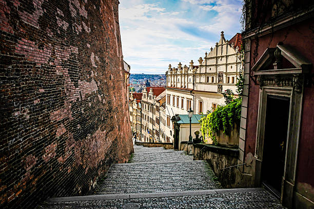 Prague, Czech Republic - July 15, 2012: The Old Castle Stairs leading up to Prague Castle (Stare Zamecka Schody), one of the biggest in Europe.