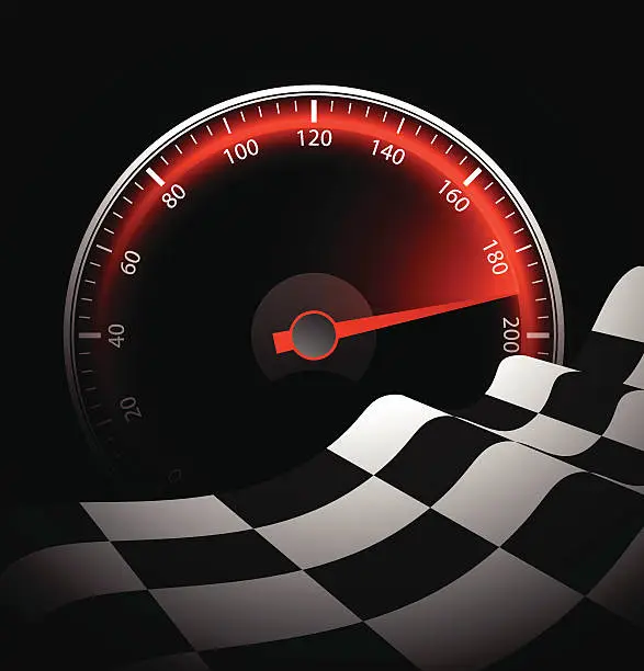 Vector illustration of Chequered flag and speedometer