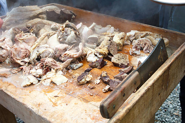 istock Chopped cooked heart, lungs, liver, kidneys on rustic table. 468606508