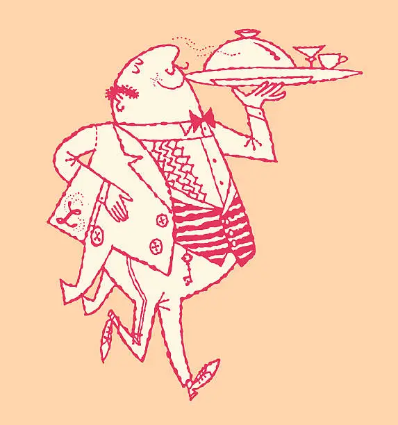 Vector illustration of Waiter Carrying Food on Tray
