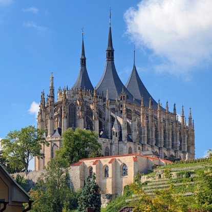 St. Barbara's Church in Kutna Hora - one of the most famous Gothic churches in central Europe, Czech Republic. Construction of the church began in 1388, but because work on the church was interrupted several times, it was not completed until 1905.