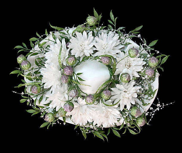 Daisy flowers round frame on white background. Flat lay. Top view.