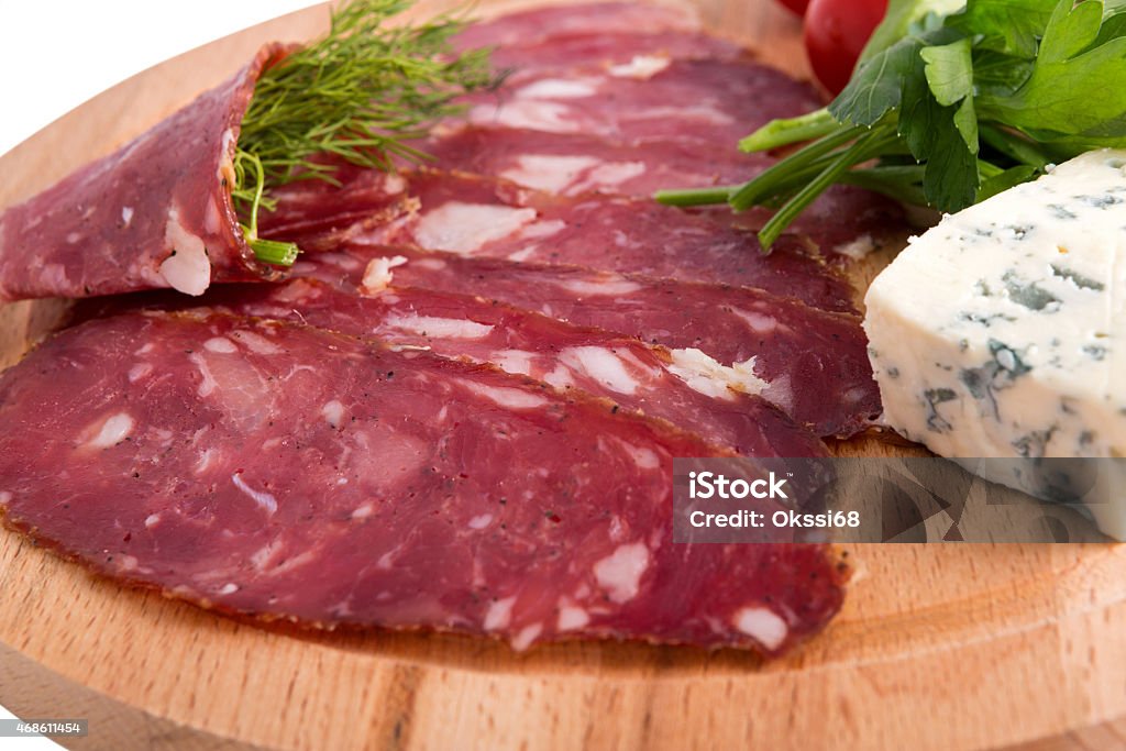 Morning Breakfast Sliced sausage and cheese Breakfast isolated on a white background. 2015 Stock Photo