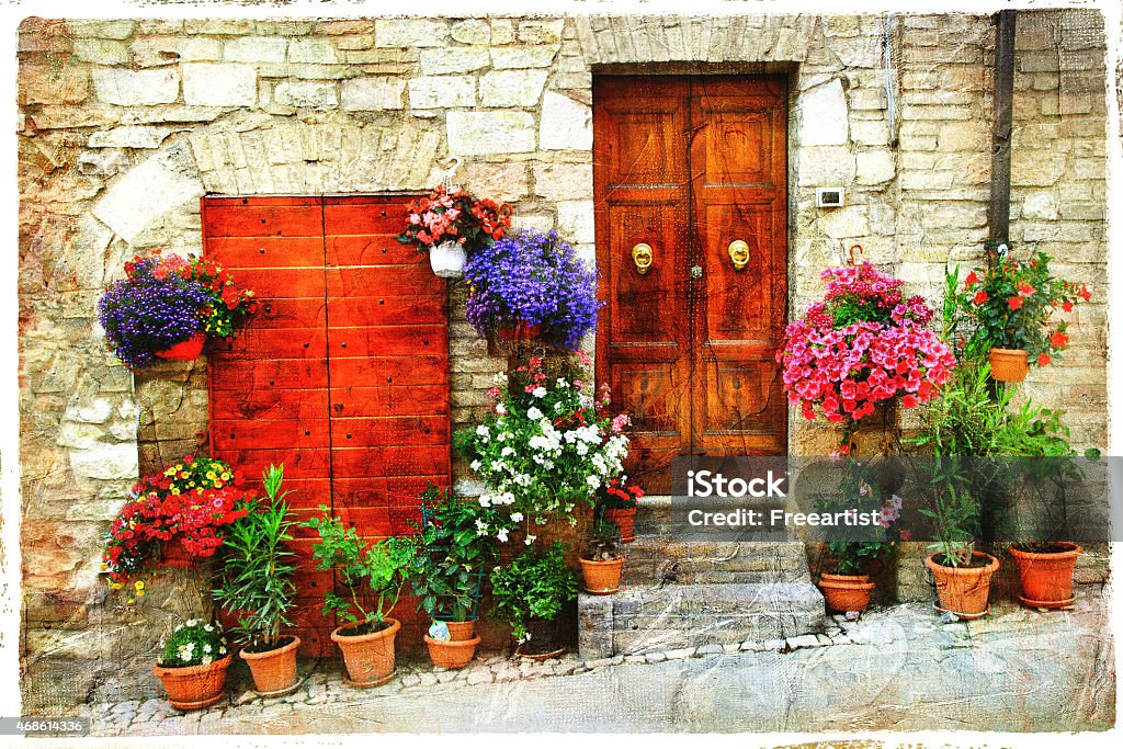 Spello,Old Italian Village. Beautiful Floral Streets of Spello,Umbria,Italy Spello Stock Photo