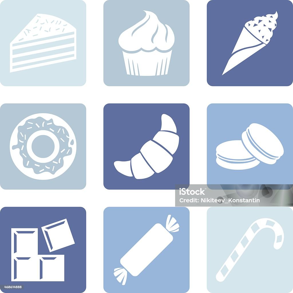 Vector Set of Dessert Icons Vector Set of Dessert Icons. Sweet-Stuff. Confection. Cake, Brownie, Ice Cream, Doughnut, Croissant, Macaroni, Chocolate, Candy, Candy Cane. 2015 stock vector