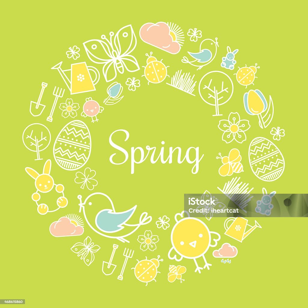 Spring icons wreath Spring icons in wreath shape Easter stock vector