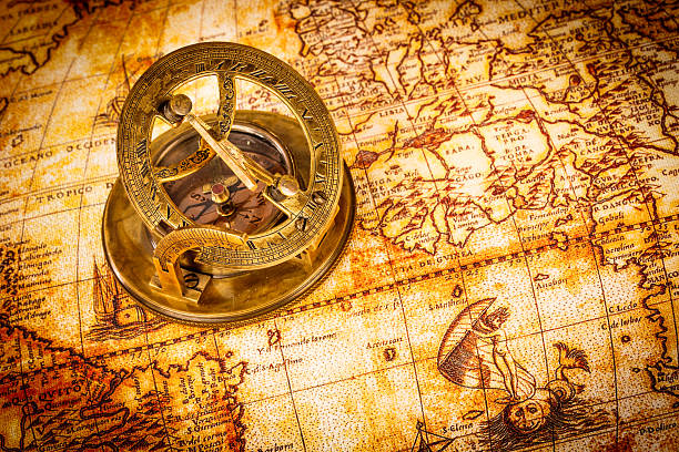 istock Vintage compass lies on an ancient world map. 468616152