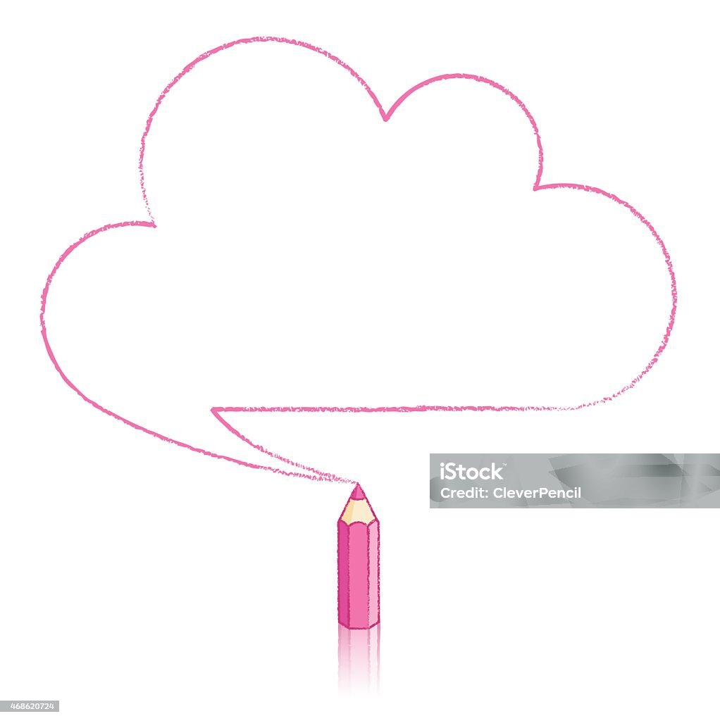 Pink Pencil Drawing Cloud Speech Balloon Pink Pencil with Reflection Drawing Cloud Shaped Speech Bubble on Grey Background 2015 stock vector