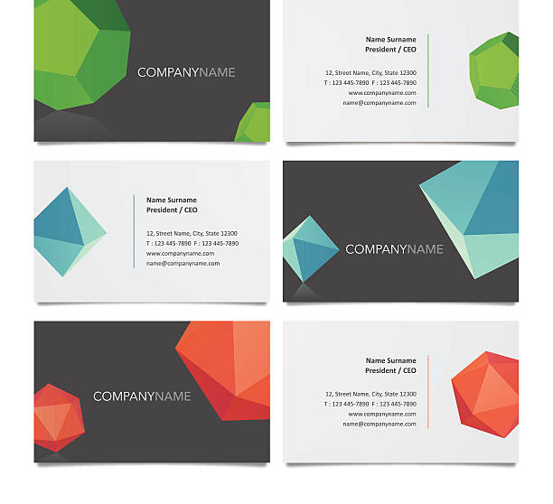 Business card template design with solids Business card template designs with colourful solids. EPS10. Contains blending mode objects. Aics3 file is also included. platonic solids stock illustrations