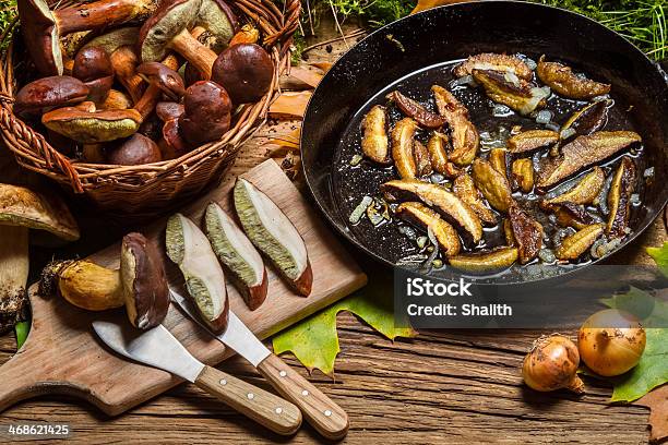 Preparing Wild Mushrooms To Frying Stock Photo - Download Image Now - Autumn, Basket, Brown