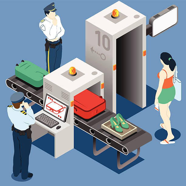 изометрические безопасности кпп machine - airport isometric airport security x ray stock illustrations