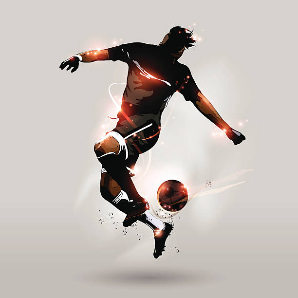 ilustraciones, imágenes clip art, dibujos animados e iconos de stock de abstract salto contacto de pelota de fútbol - soccer vector silhouette professional sport