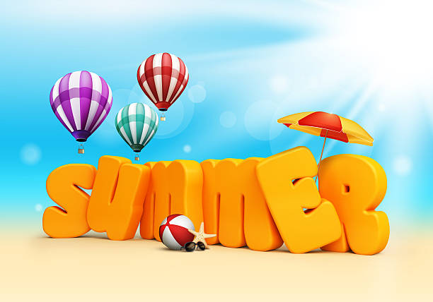 istock Summer 3D Dimensional Texts Standing in Beach Sand with Sky 468625090